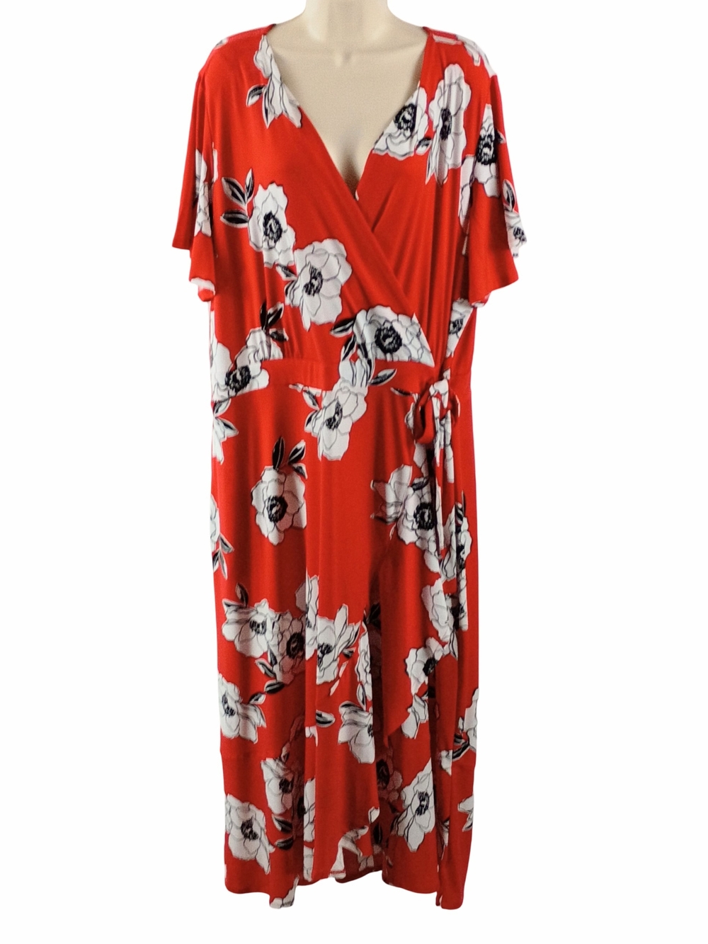 Lane Bryant Red Floral Midi Wrap Style Dress Size 22/24 - Picture 2 of 8